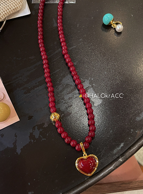 HALOkrACC韩代润亮红珠项链