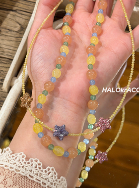 HALOkrACC韩代 夏日果糖橘子汽水清透橙子色系串珠项链颈链