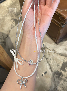 HALOkrACC韩代丝带银飘带项链