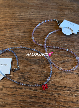 HALOkrACC韩代 巧色契约ins风 奶油小可爱蝴蝶结透彩串珠项链