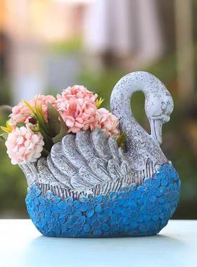 天鹅花盆阳台装饰庭院顶楼布置动物摆件大号户外创意个性花园多肉