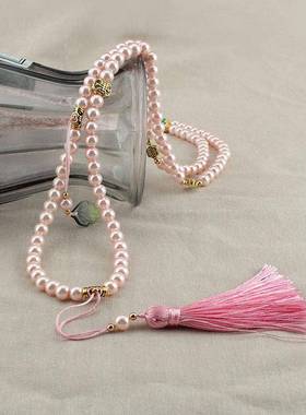 新中式国风质感珍珠串珠流苏长款斜挎链项链古风旗袍毛衣链配饰