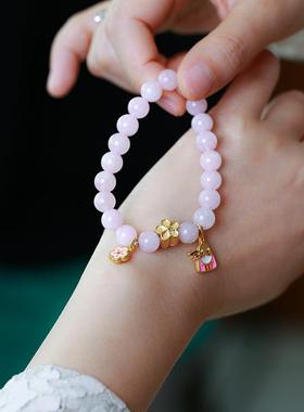 粉晶桃花月老手链女款水晶DIY手饰品生日礼物送闺蜜女友手工女式