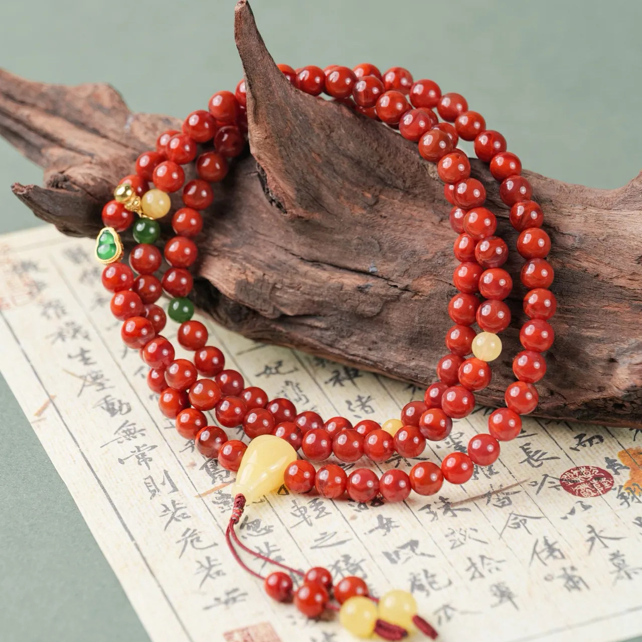 【方枪枪力荐】范语 · 南红108念珠蜜蜡翡翠18K金多宝项链,淘宝优惠券,粉丝福利购,淘宝优惠卷