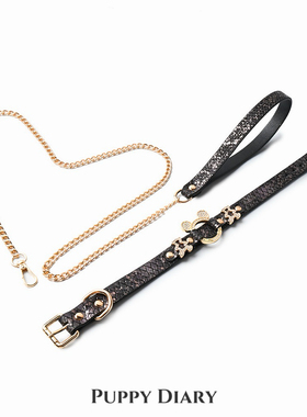 Puppy*蛇皮纹项圈米奇头水钻choker女小众皮质颈链情侣礼物可刻字