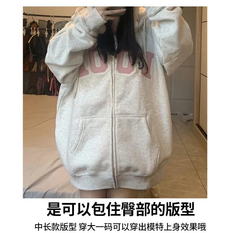 外套女秋冬款2023新款卫衣开衫爆款冬款情侣加绒加厚拉链连帽冬季