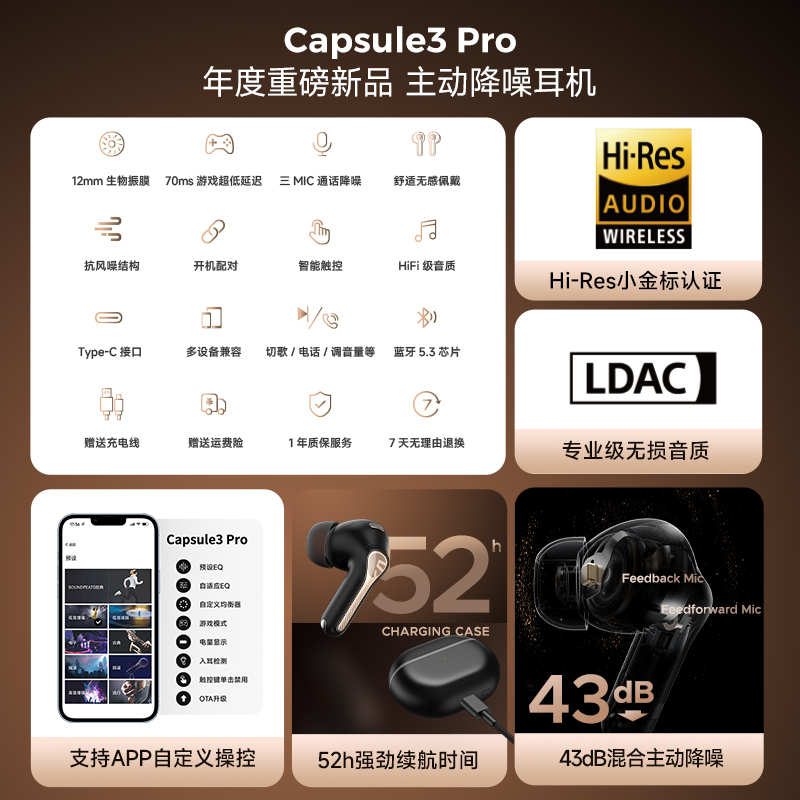 SoundPEATS泥炭Capsule3 Pro主动降噪蓝牙耳机真无线超强待机新款 - 图0