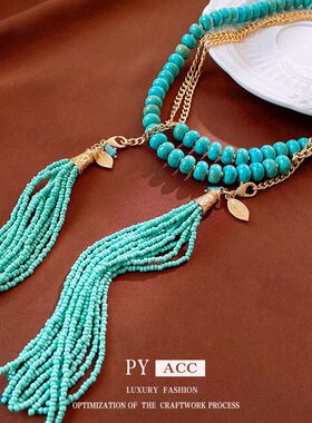 戴跨境夸张锁骨饰品批发流苏镶钻ins设计感复古项链高级感多链女