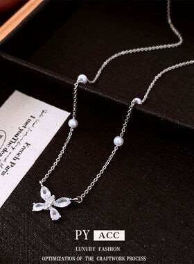 蝴蝶精致甜美珍珠锆石链气质高级