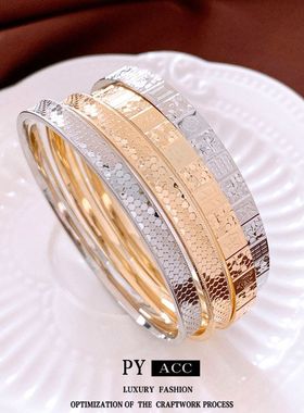 简约时尚纹路冷淡风小众设计感手饰百搭欧美跨境金属圆形手环手镯