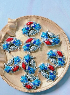 新款足银999双鱼如意锁项链复古3D硬银烤蓝工艺莲花如意锁项链