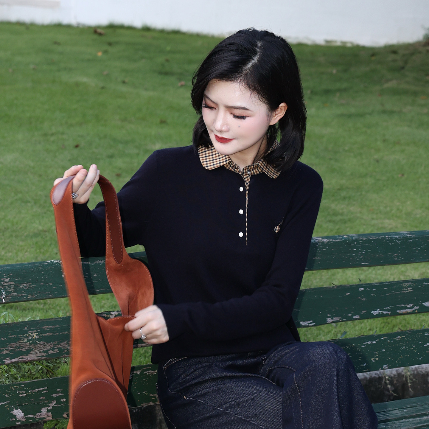 【假两件Polo领】枫竺智性风格纹全羊毛套头针织衫女秋冬内搭毛衣,淘宝优惠券,粉丝福利购,淘宝优惠卷