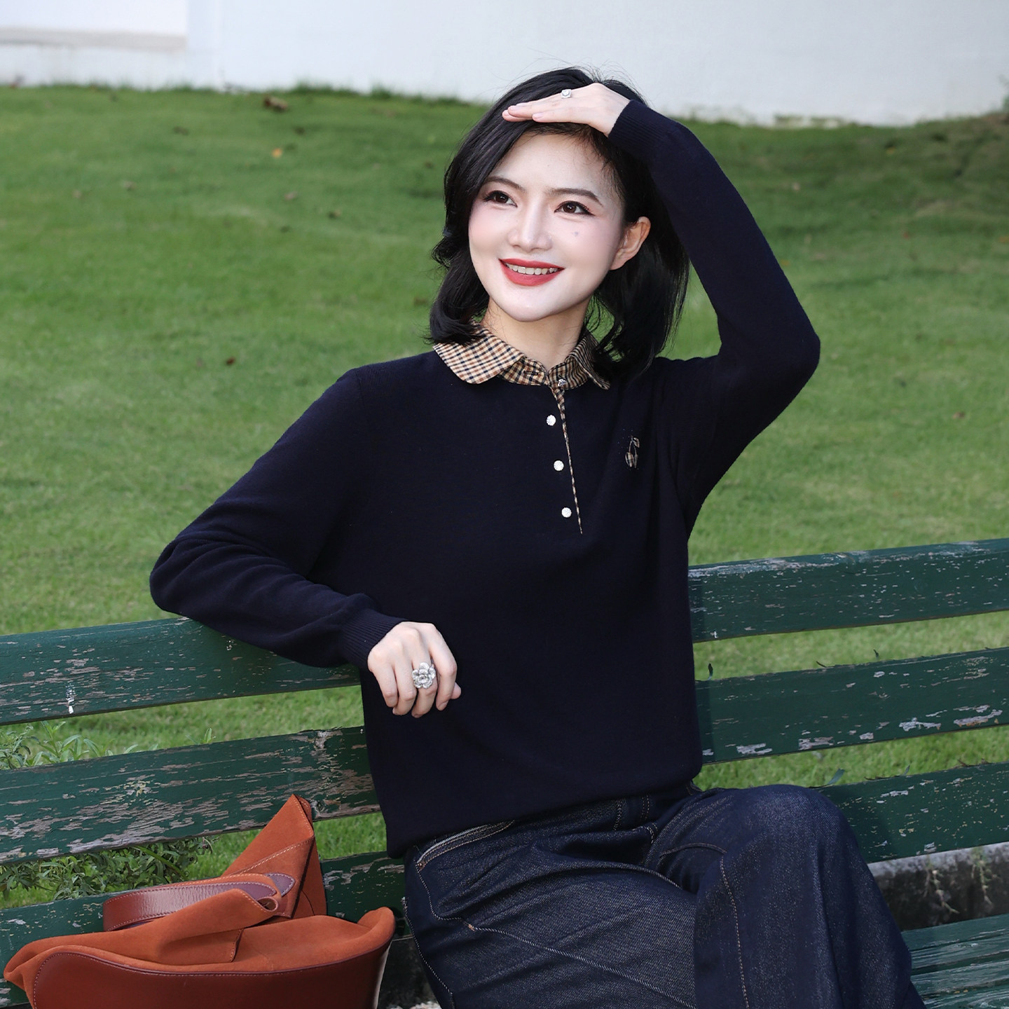 【假两件Polo领】枫竺智性风格纹全羊毛套头针织衫女秋冬内搭毛衣,淘宝优惠券,粉丝福利购,淘宝优惠卷