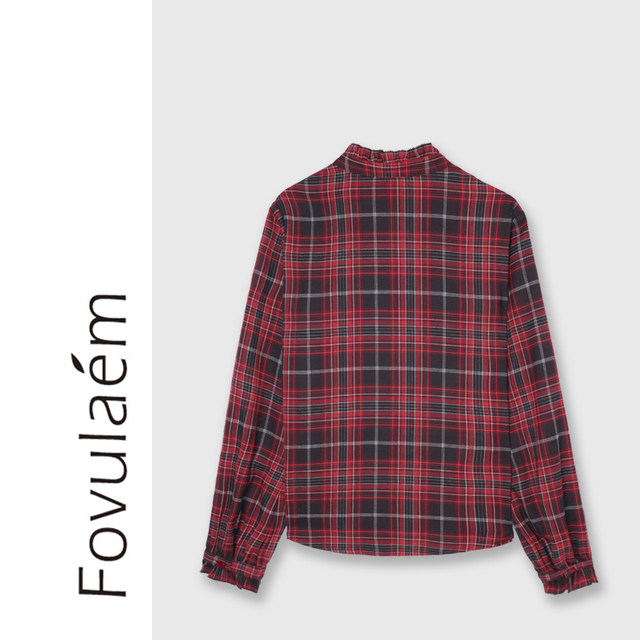 British style plaid shirt bottoming long sleeve top