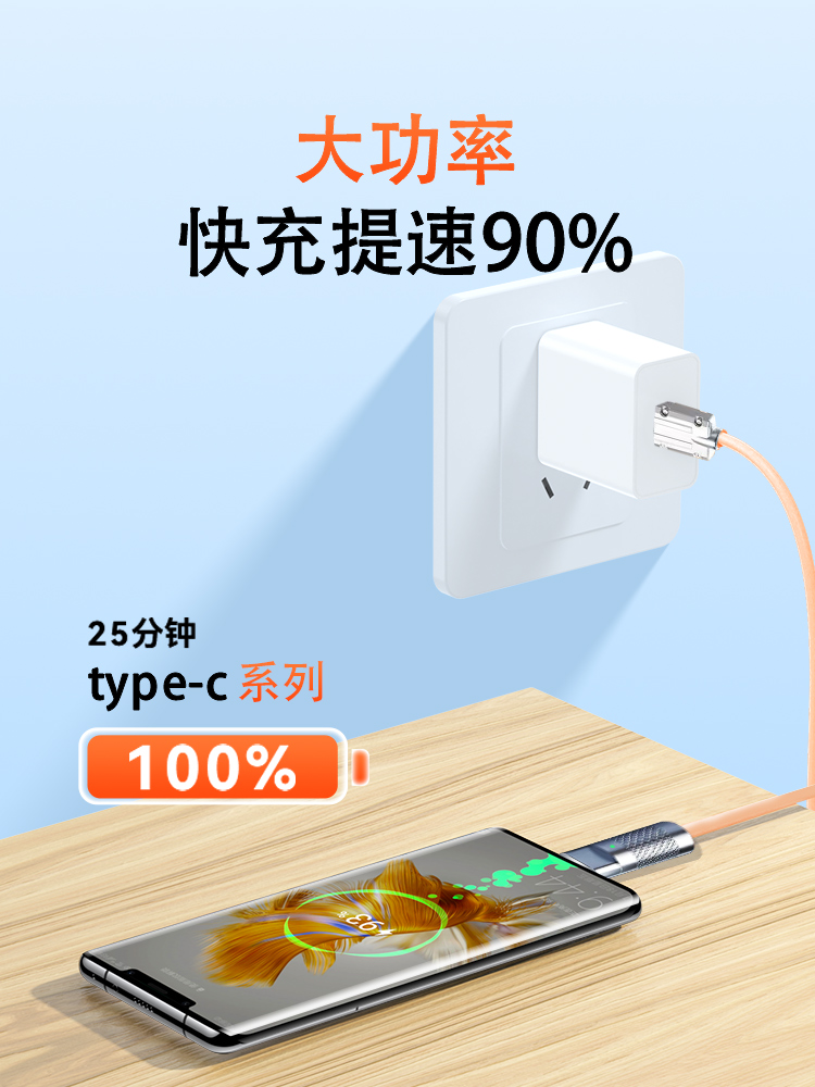 适用苹果数据线超级闪充66瓦锌合金带灯120W全型号typec数据线iphone15安卓极客线安卓金属tp充电线type c