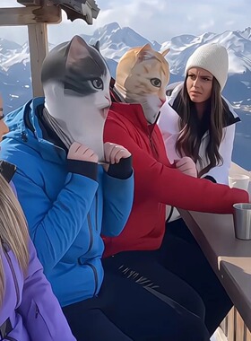 旅行显眼包！猫咪搞怪护脸头套防晒脸基尼面罩拍照打卡不露脸道具