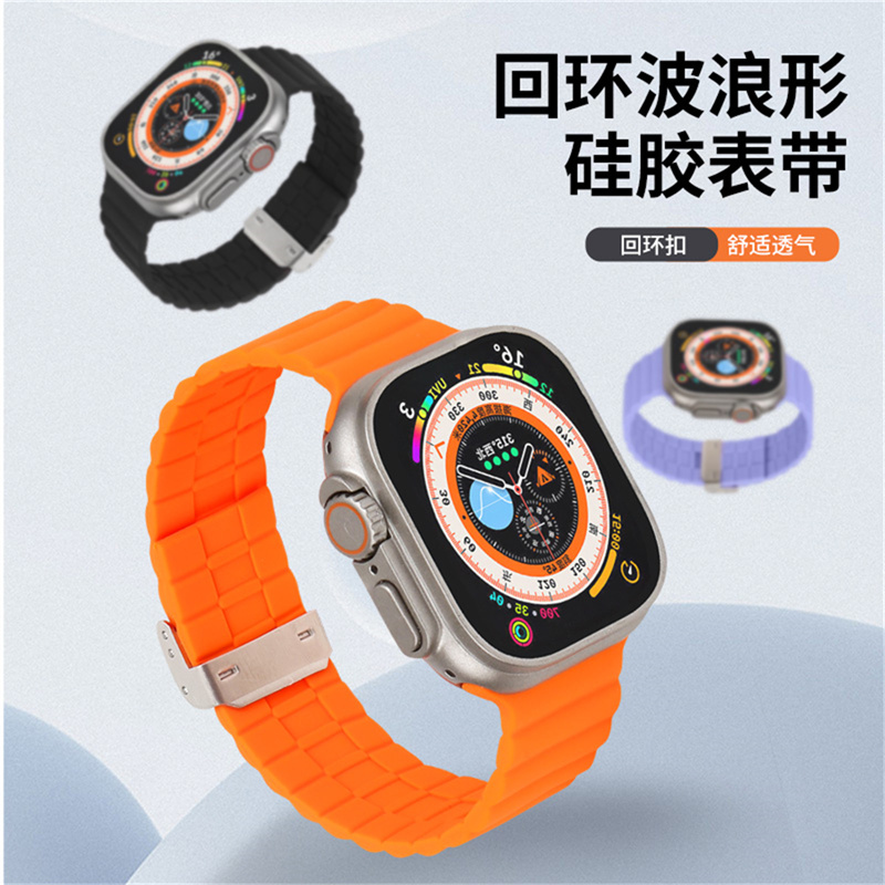 [态野]适用于apple watch表带纯色硅胶仿钢带iwatchS7/8创意表带硅胶苹果手表se/6/5/4/3/2代女生简约男1时尚 - 图2