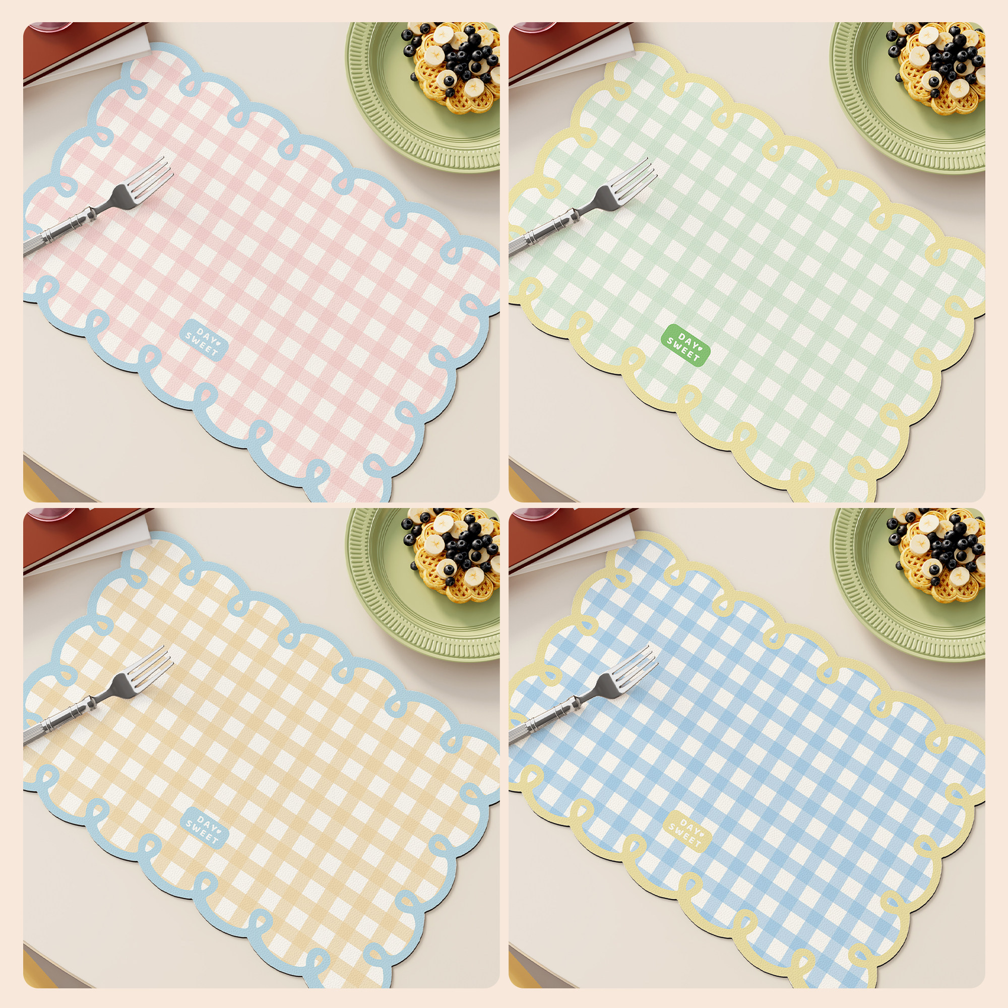 复古格纹奶油风餐垫免洗防水防油热垫厨房碗筷台面杯垫皮革餐桌垫,淘宝优惠券,粉丝福利购,淘宝优惠卷