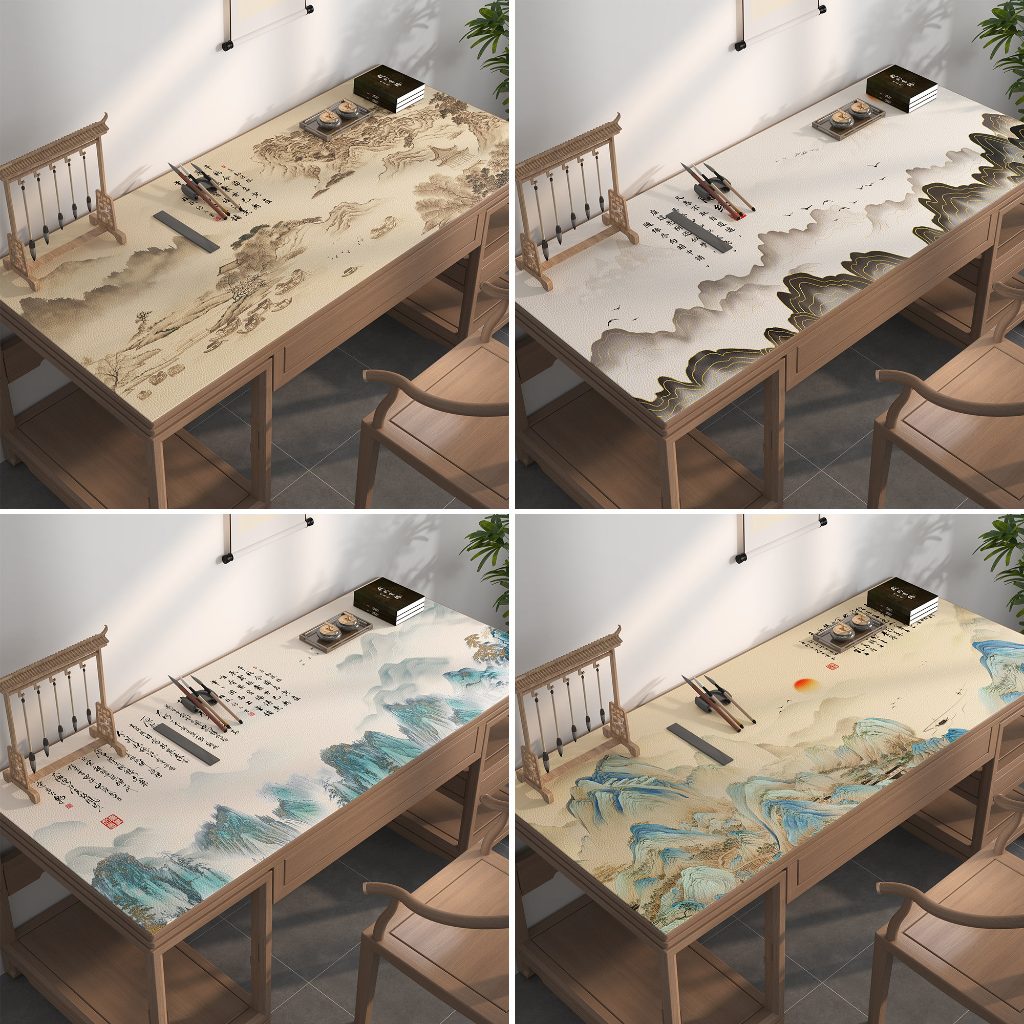 新中式山水国风书桌垫学生写字台书法桌布电脑办公桌桌面保护垫子,淘宝优惠券,粉丝福利购,淘宝优惠卷