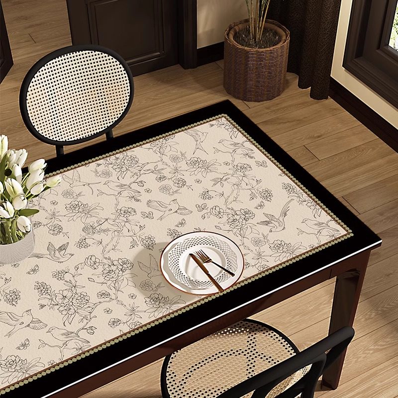 新中式餐桌垫防水防油防烫皮革桌布轻奢高级感长方形免洗茶几桌垫,淘宝优惠券,粉丝福利购,淘宝优惠卷