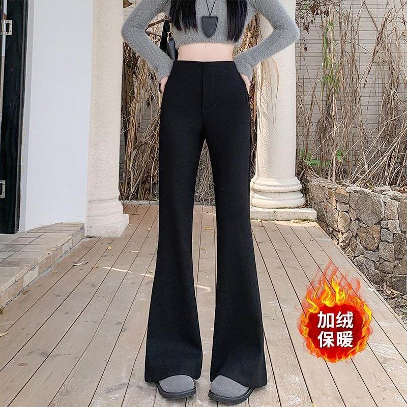 灰色加绒加厚羊绒微喇西装裤女秋冬高腰窄版垂感糯米休闲马蹄裤子,淘宝优惠券,粉丝福利购,淘宝优惠卷