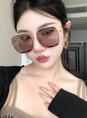 法国 Portney Bell 方形复古眼泪墨镜女圆脸显瘦大框显气质太阳镜