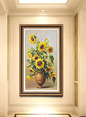 速发油式入户玄饰装关画竖版走廊过道欧式壁画简美楼梯挂画美画花