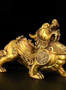 速发厅貔貅摆件一皮黄铜招财貔貅大号对丘铜制貔貅客铜办公室礼品