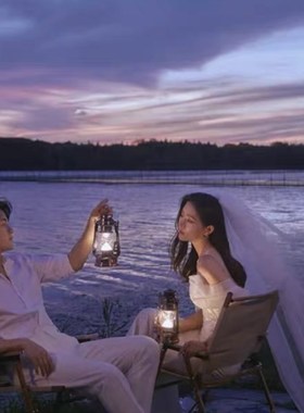 速发影楼婚纱外景拍照装饰新娘手捧花带灯透影伞灯串夜景摄明道具