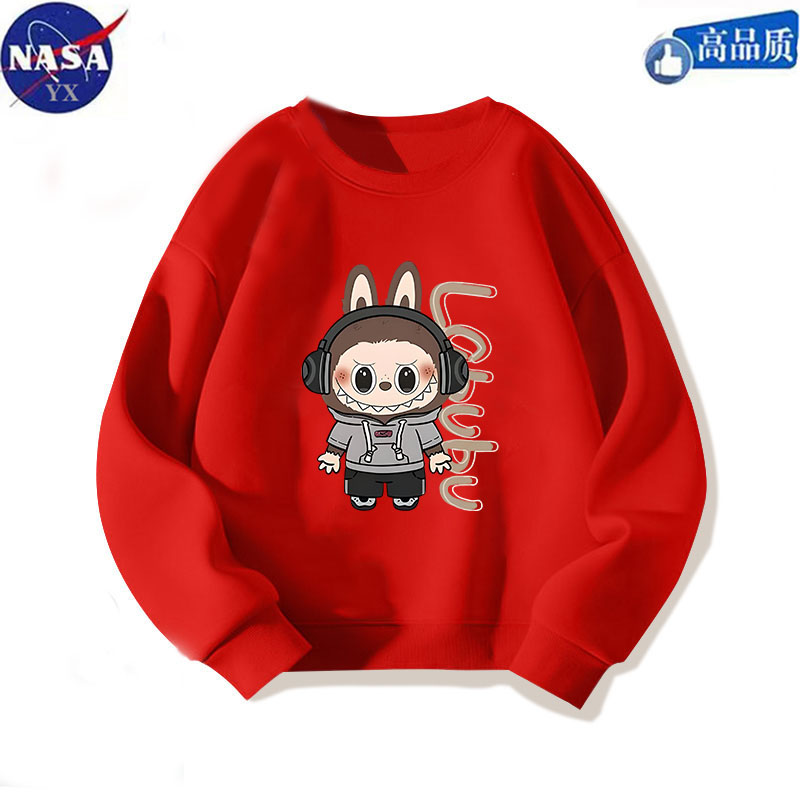 NASA联名拉布布卡通圆领卫衣男女童装套头百搭休闲上衣服外套潮牌 - 图3