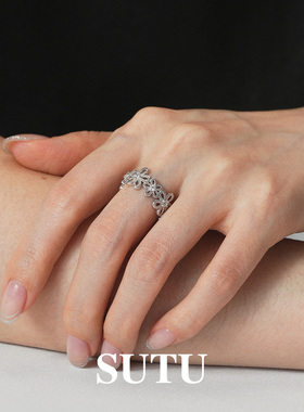 素图蕾丝花朵小众设计指环戒指女