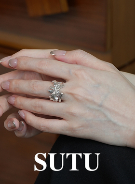 sutu925银轻奢设计感银杏叶戒指