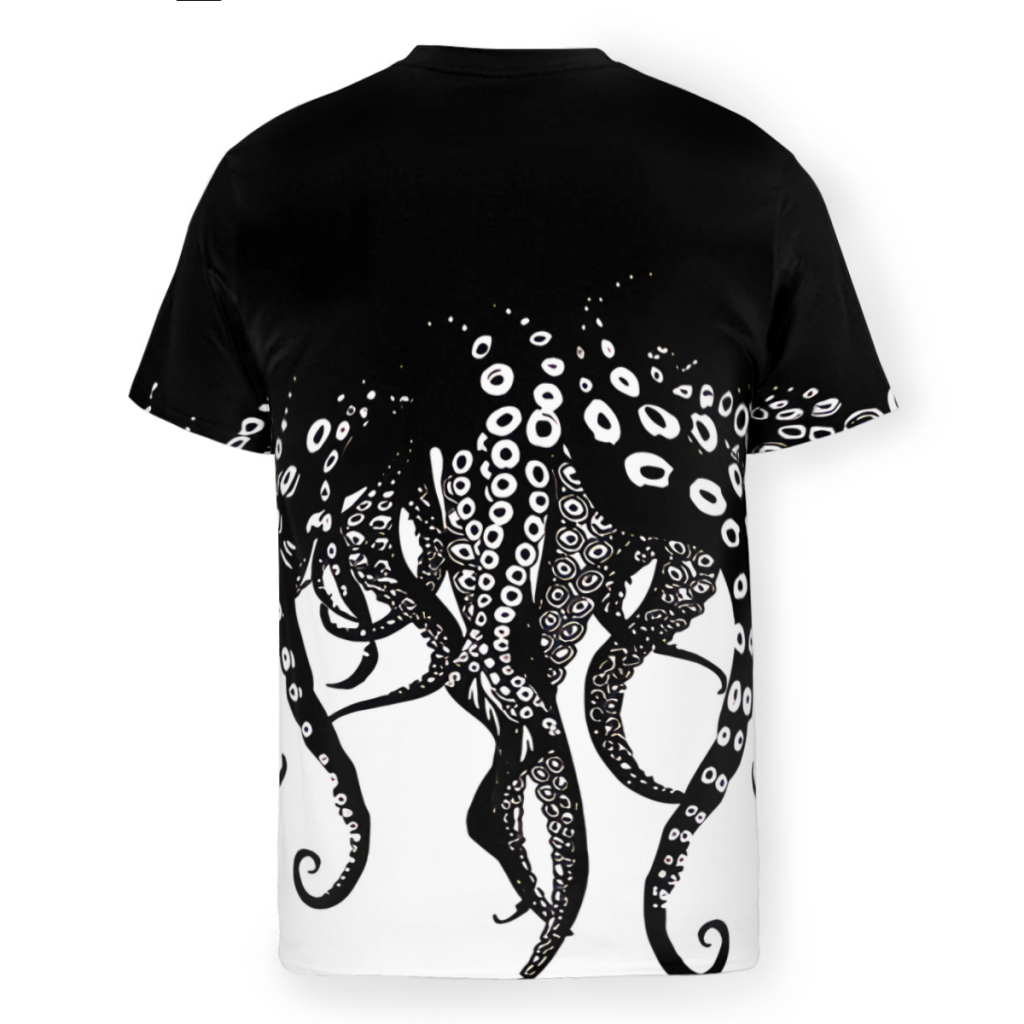 Men's Octopus Print Short Sleeve Top男士章鱼印花圆领短袖上衣-图2