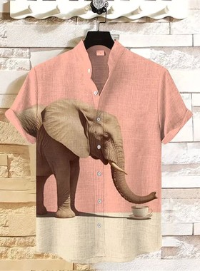 男士卡通数码印花短袖衬衫