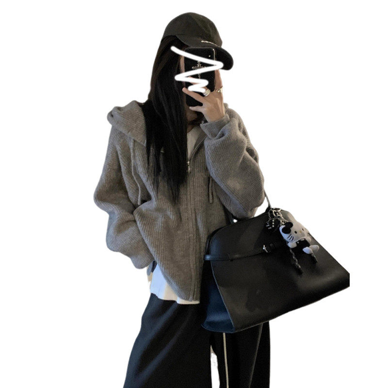 韩系连帽拉炼毛衣女秋季2025新款内搭慵懒高级感针织开衫厚棉T外,淘宝优惠券,粉丝福利购,淘宝优惠卷