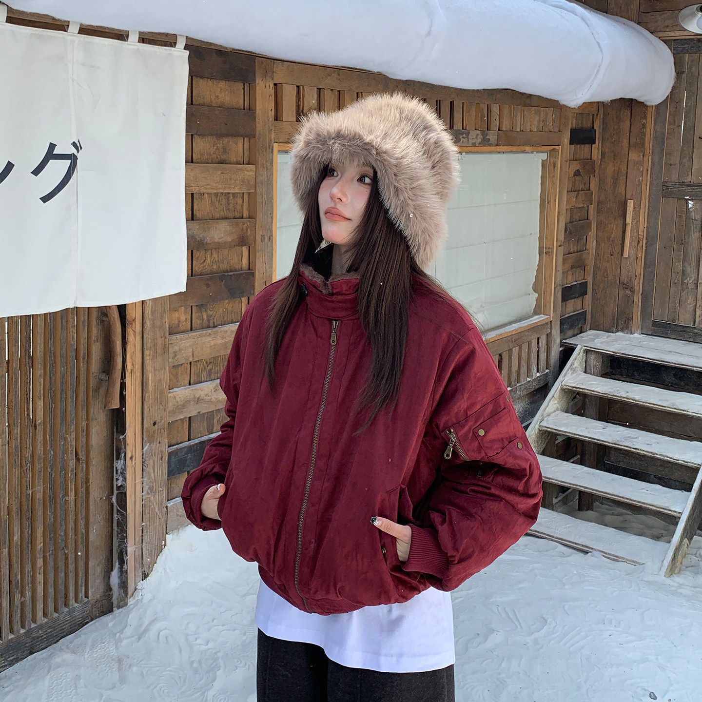 POTNG 麂皮飞行夹克棉服 国潮牌加厚保暖宽松秋冬季情侣外套女,淘宝优惠券,粉丝福利购,淘宝优惠卷