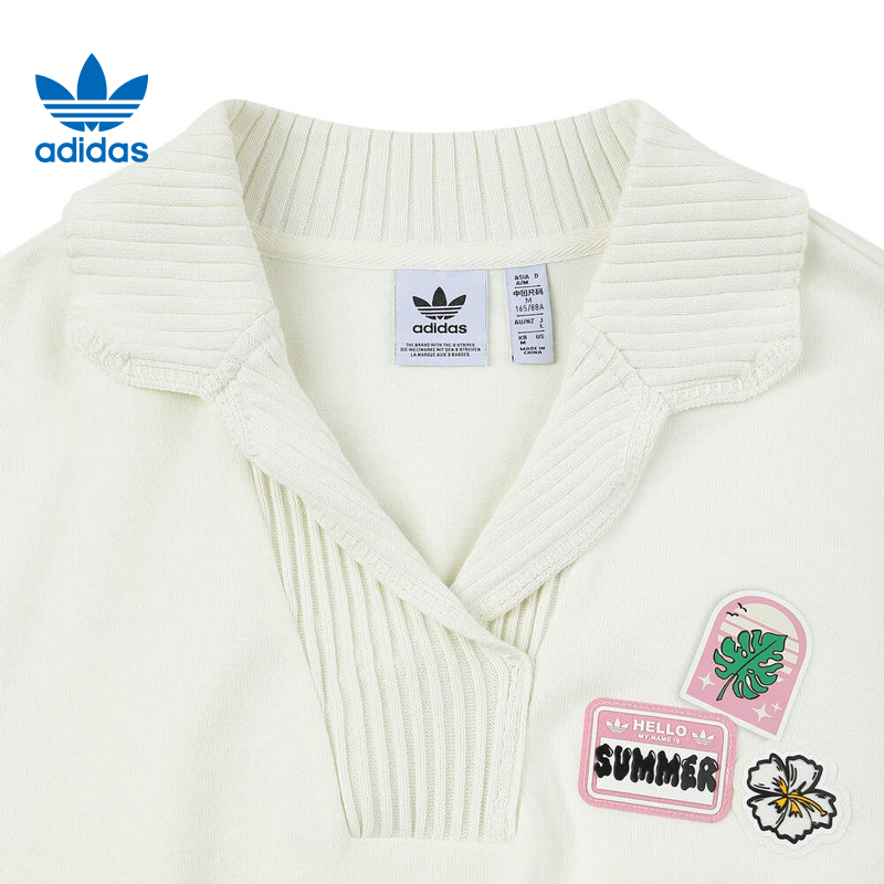 adidas阿迪达斯三叶草夏季女子运动休闲短袖T恤POLO衫IW6299 - 图1