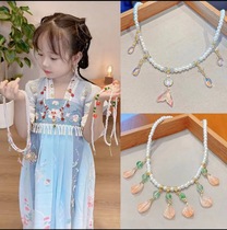 Childrens ancient wind Han clothes Ying Necklace Mati Dress Accessories Fresh Temperament Pearl Necklace Palace Princess Forehead Chain