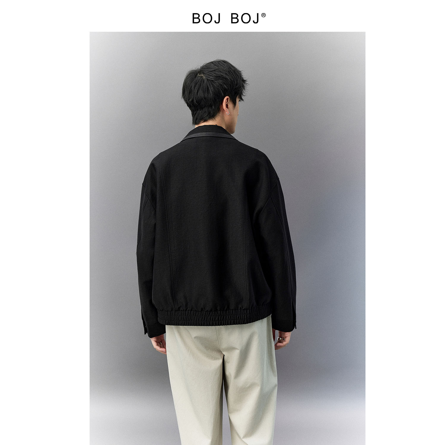 BOJ.BOJpu软皮拼接夹克春秋新款休闲拉链翻领痞帅高级感男装外套