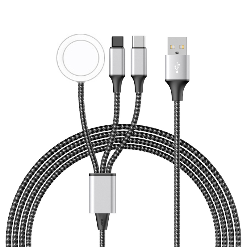 USB+Type C拖一二三数据线无线充电器适用苹果iPhone14手表iwatch1/2/3/4/5/6/7/8/9安卓四合一充电线