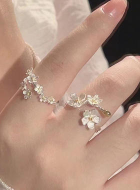 勿忘我花朵闺蜜山茶花戒指简约气质开口调节对戒清新时尚饰品