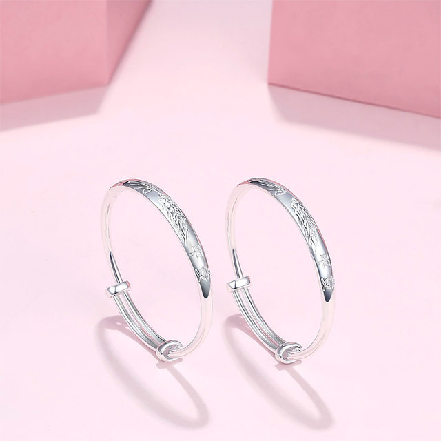 Zhou Liufu bracelet baby style peace bracelet S999 full silver solid opening auspicious letter gift