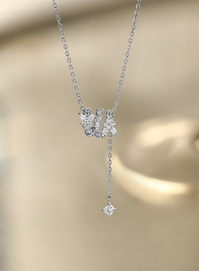 周六福小蛮腰项链女蝶闪菱腰链坠S925银小众设计感节日礼物