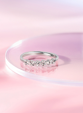 周六福小甜花戒指女S925银指环可调节送女友圣诞礼物