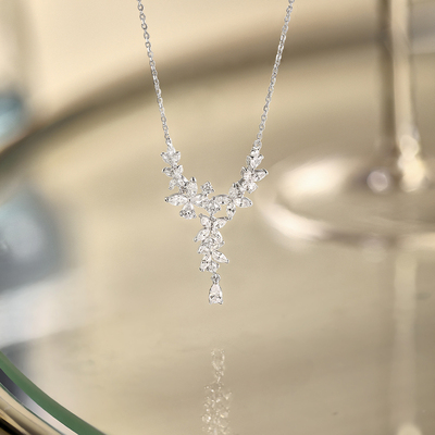 周六福紫藤花项链S925银轻奢高级感锁骨链Y字链送女友七夕礼物