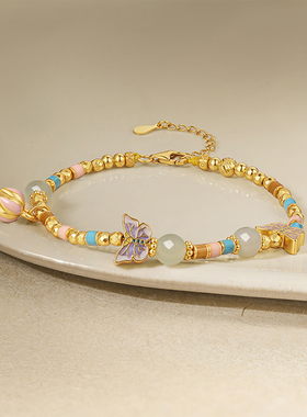 周六福和田玉蝴蝶结手链女S925银手饰小众百搭节日礼物送女友