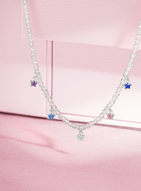 周六福项链女彩色小星星链坠S925银小众节日礼物送女友