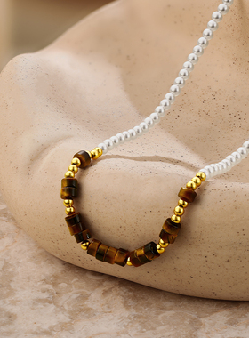 周六福项链女S925银美拉德虎眼石转运珠送女友圣诞礼物