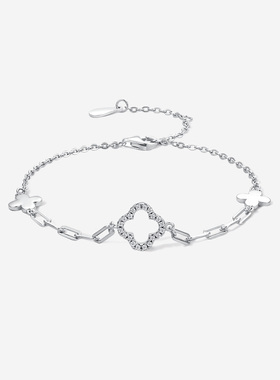 周六福四叶草银手链女S925银甜美百搭女夏季送女友节日礼物