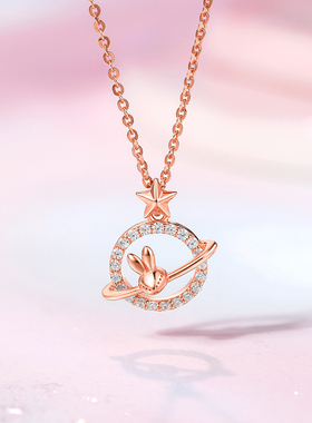 周六福S925银兔兔项链吊坠ins甜酷小众轻奢感本命年礼物